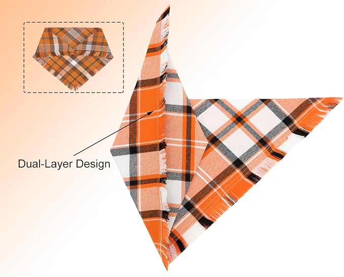 Fall Dog Bandanas 2PCS Large Plaid Tassels Halloween Thanksgiving Outfit | Fall festive 2-pack orange plaid bandanas with tassels.Ideal for Halloween parties,Thanksgiving dinners & holiday photos.