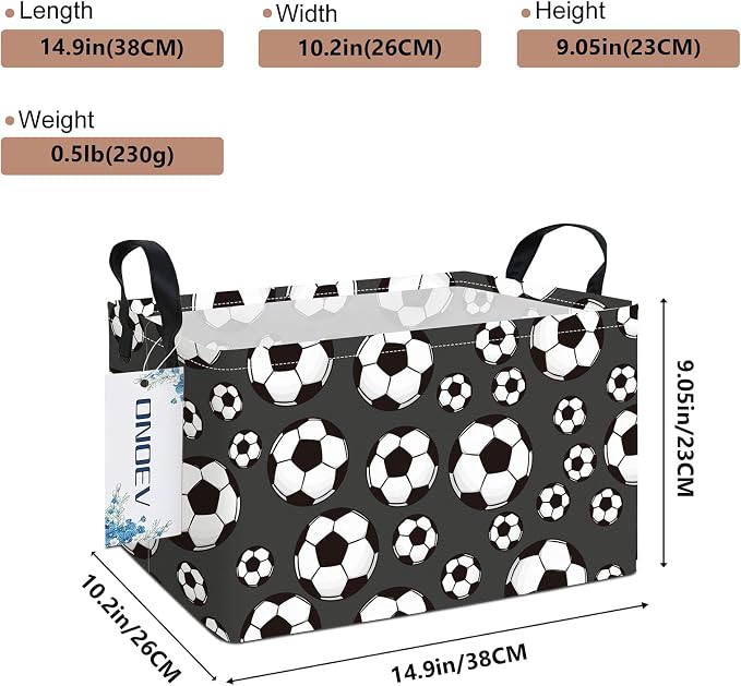 Rectangular Soccer Ball Storage Bin,Closet Organizer Basket | Waterproof fabric, reinforced handles, foldable bin holds apparel, sports gear and belongings for teen‑boy bedrooms