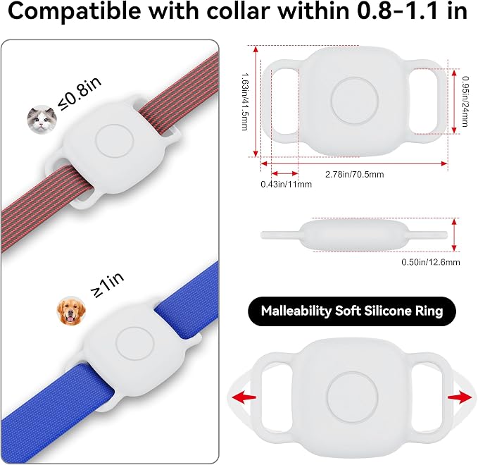 DDJ Waterproof Dog Collar Holder for Life360 Tile Mate Tracker, 2-Pack Durable Silicone Cover, Anti Lost for Life 360 Tile Tracker Case for Cat & Pet Collars, Easy Installation, Lightweight, White