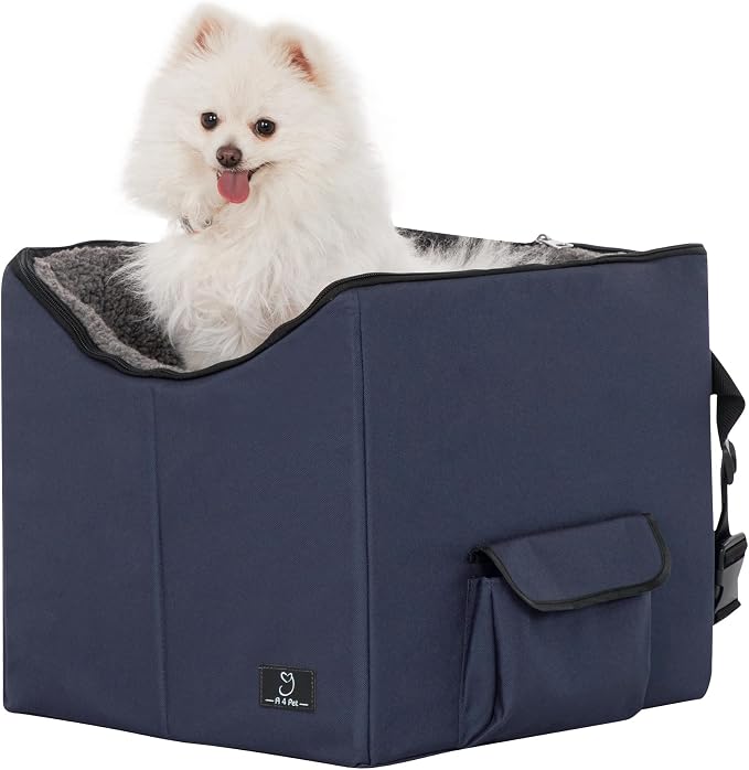 A 4 Pet Dog Car Seat for Small Dog, Booster Travel Pet Seat with Safety Seat Belts & Storage Bags, Portable Comfortable Pet Seat for Dogs Under 25 lbs
