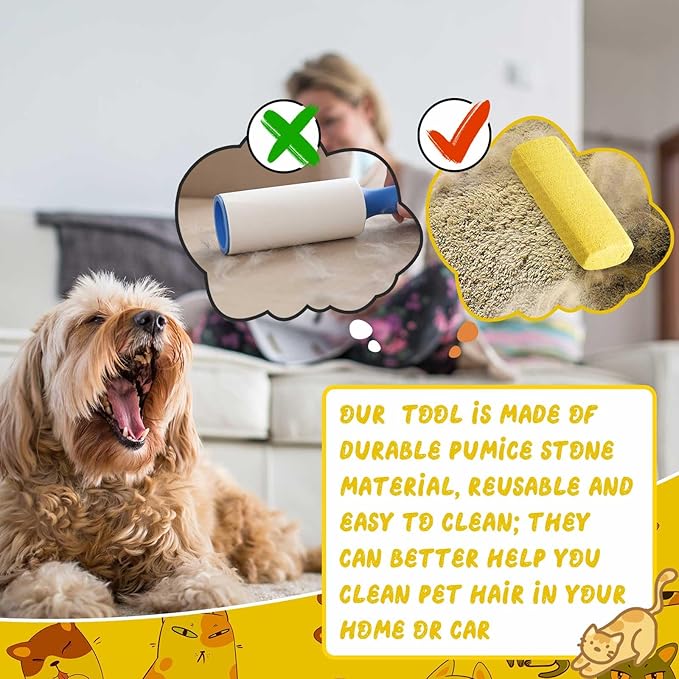 Abbylike 6 Pcs Pet Hair Remover Pumice Stone Reusable Portable Dog Cat Hair Removal Tool Scraper for Carpet,Couch, Bedding, Car Upholstery, Furniture Cleaning (6.1 x 2.56 x 1.4 Inch,Yellow)