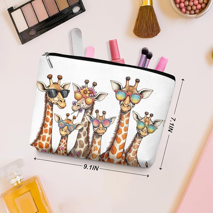Wenboco 2 Pcs Funny Giraffe Makeup Bag, Giraffe Decor Cosmetic Bags | Travel Organizer Bag Makeup Pouch, Sister Birthday Christmas Gift for Women Mom Friend, Animal Lovers Gifts for Women