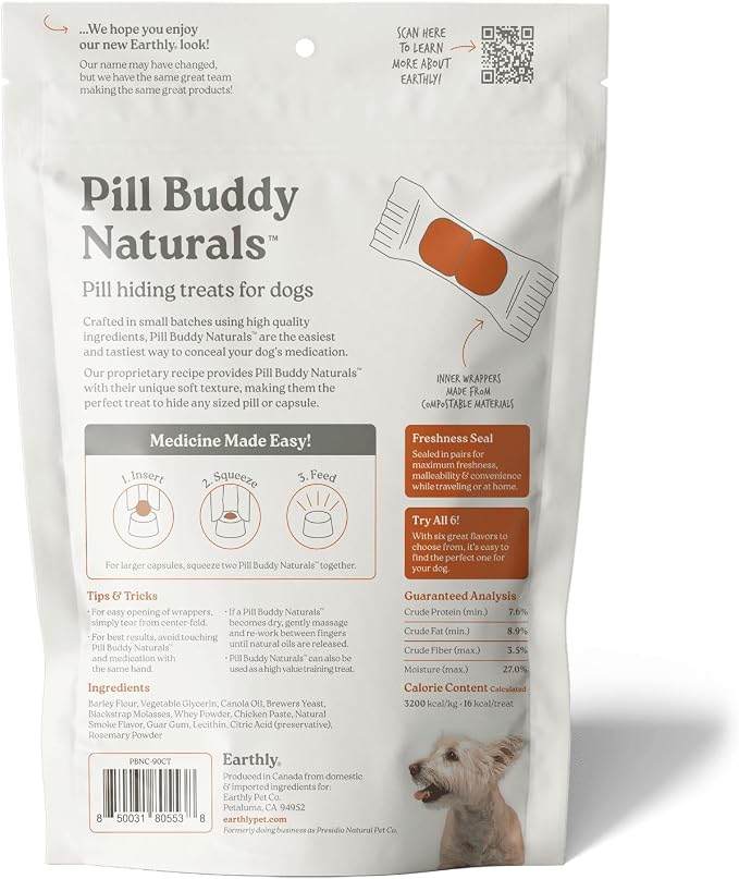 Presidio Earthly Pill Buddy Naturals - Chicken Recipe Pill Hiding Treats for Dogs - Make A Perfect Pill Concealing Pocket Or Pouch for Any Size Medication - 90 Servings