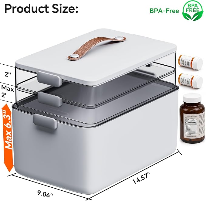 CTIME 3-Tier Medicine Organizer - Portable Medicine Cabinet with Handle | Multipurpose Medical Box, Pill Organizer, Empty First Aid Kit for Home