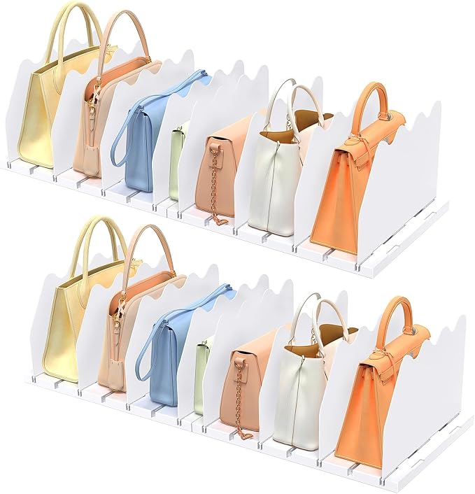 SOYO Adjustable Shelf Dividers for Closet, Purse Organizers for Bag, White | Acrylic Handbag Storage Pocketbook Organizer, Bookshelf Separators for Bedroom Armoire Wardrobe Office Cabinet, 2-Pack