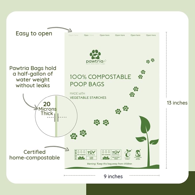 Pawtria Walk Duo: Dog Poop Bag Rolls (120) + Silicone Poop Bag Holder | 120 Compostable Dog Poop Bag Rolls with BPA-Free Silicone Poop Bag Holder for Cleaner, Easier Walks