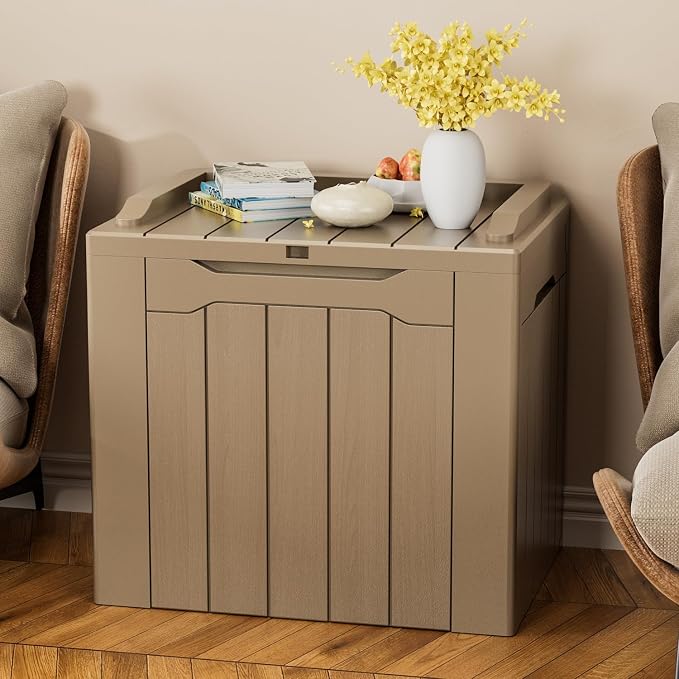 YESHOMY 30 Gal Plastic Storage Bins with Lid Stackable Box Organizers for Living Room, Office, Dorm, 1 Pack, Light Brown