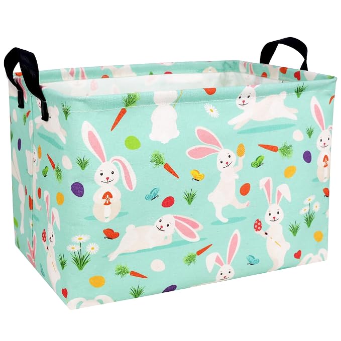 Large Empty Easter Basket for Kid Fabric Personalized Bunny Eggs Easter Gift Basket for Boy and Girl (Rabbit Magician Easter Egg)