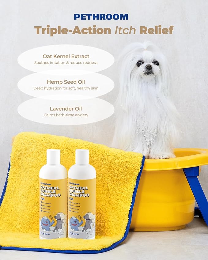 PETHROOM Premium Oatmeal Dog Shampoo for Itchy Sensitive Skin, Hypoallergenic with Oat, Hemp, Lavender & Milk Protein for Dry Skin Treatment and Allergy Relief, 16.9 oz