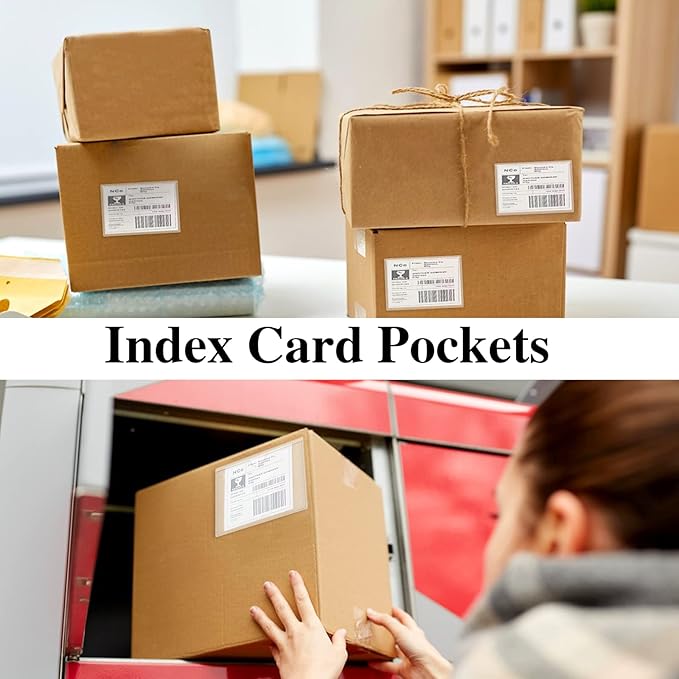 36 Pack Adhesive 4" x 6" Index Card Pockets Clear Plastic Labels Holders | PVC clear pockets, top opening, strong adhesive, fits bins shelves totes, for labels cards photos and organizing