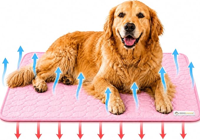 Doggykingdom Cooling Mat for Dogs – Ice Silk Self-Cooling Pet Pad for Dogs & Cats, Breathable Washable Cooling Pad for Crate, Kennel, Car & Floor, Summer Sleeping Mat, No Water Needed, Pink, X-Large