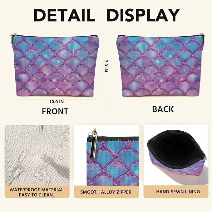 JIUWEIHU Mermaid Gifts Makeup Bag, Mermaid Coastal Ocean Beach Cosmetic Bag | Travel Toiletry Bags Makeup Pouch for Women Girls Friends Sisters Wife Niece Daughter Christmas Graduation Birthday Gifts