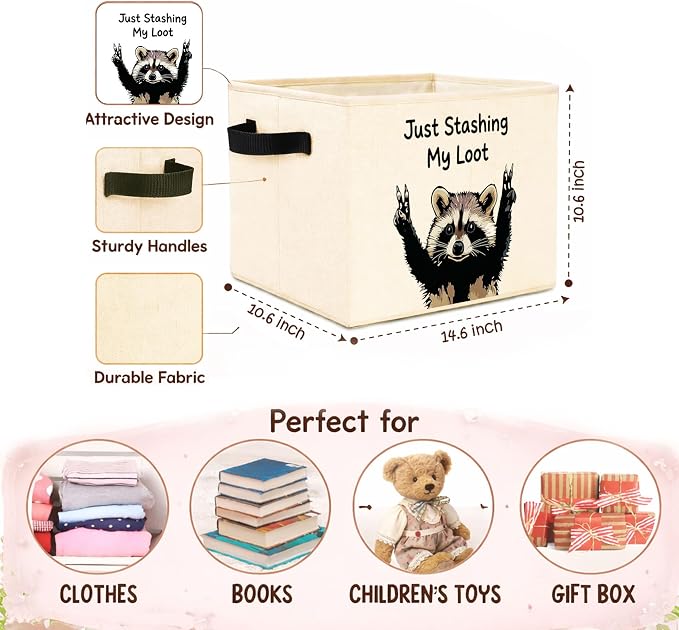 Funny Raccoon Foldable Fabric Storage Bin | Just Stashing My Loot design for kids toys, clothes & books