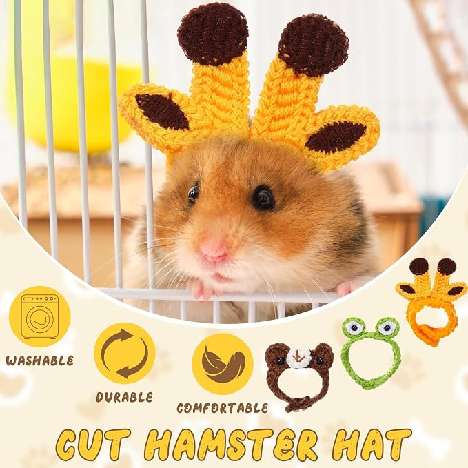Miniinflat 12 Pcs Hamster Hat Guinea Pig Hat Small Pets Costume | For Guinea Pig Rabbit Bird Lizard Snake, Party Photo Props, Knitted Animal Designs Frog Bear Duck Crab Giraffe