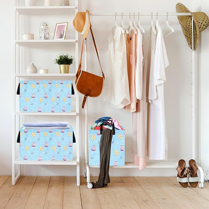 Bunny Easter Eggs Basket Storage Basket Gift Shelf Basket Storage Bin, Nursery Basket Organizer Box for With Handles for Room Deco