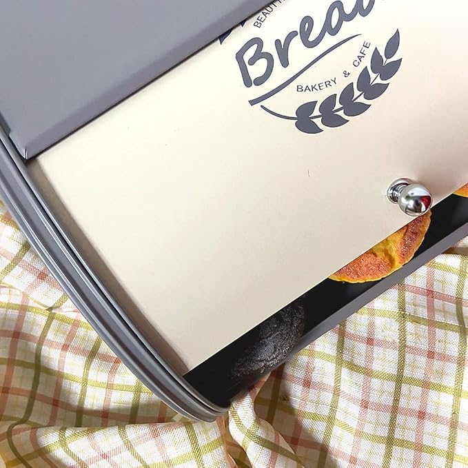 X458 Gray Bread Box Roll Top, Metal Bread Box for Kitchen Countertop, Large Space, Keeps Bakery Items Fresh Longer, Bread Bin for Kitchen Countertop, Breadbox to Store Cookies, Bagels, Muffins
