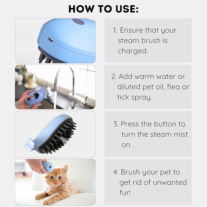 Generic Self-Cleaning Deshedding Brush with Steam for Cats and Dogs - Silicone Whale Model for Grooming Loose Hair (Baby Blue and Pink)