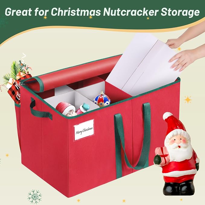 EverMerry Nutcracker Storage Containers and Figurine Collectibles Storage Box， Large Ornament Storage Organizer Stores Up to 8 Holiday Christmas Nutcrackers Figurines-Carolers Ornaments Red/15 Inches