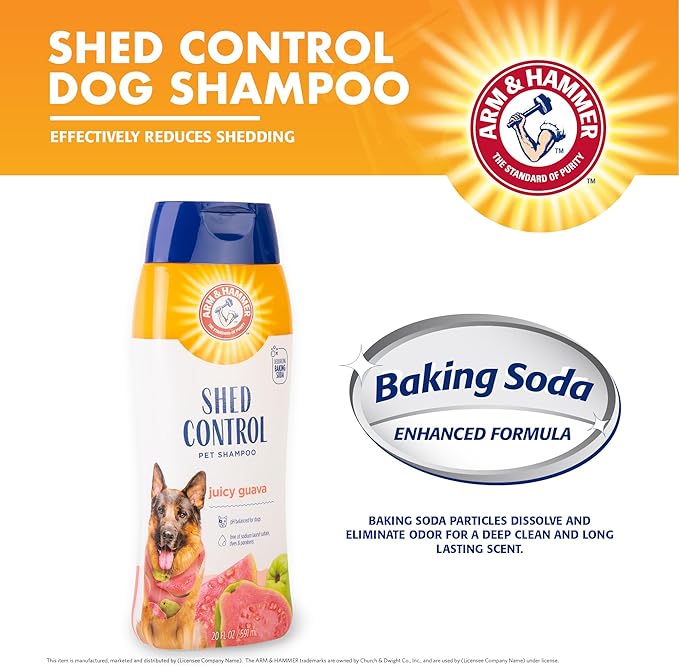 Arm & Hammer for Pets Shed Control Dog Shampoo, Juicy Guava Scent, De-Shedding, Omega-3 and Vitamin E, pH Balanced, Free of Sodium Lauryl Sulfate and Parabens, 20 Fl Oz - 6 Pack