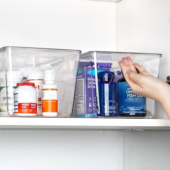 Vtopmart 12 Pack Clear Stackable Storage Bins with Lids and Handles, Large | BPA-free Plastic, Organize Vertically, For Pantry Kitchen Fridge Cabinet Closet Bathroom, Built to Last, Easy to Move