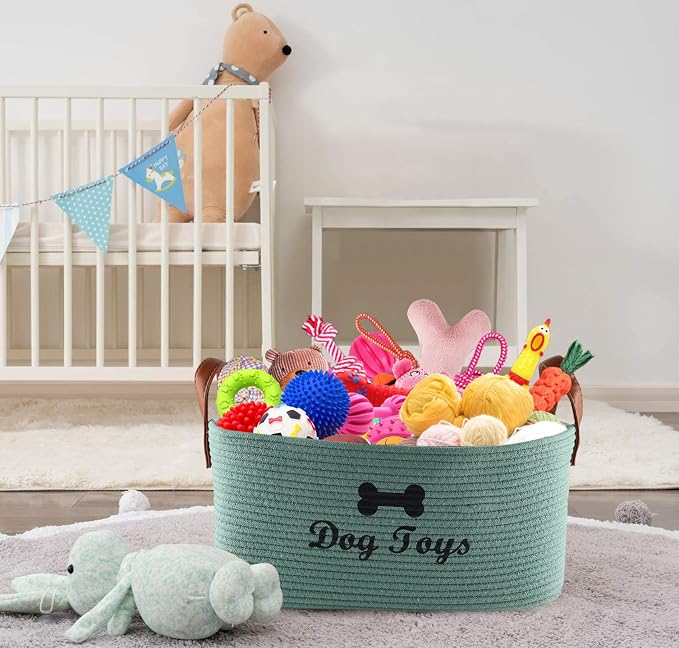Morezi Dog toy basket, 16.5"x10.6"x 7.5" puppy toy basket bins, pet organizer, laundry basket storage bin - Perfect for organizing toys, blankets, leashes, coat and stuff - Green