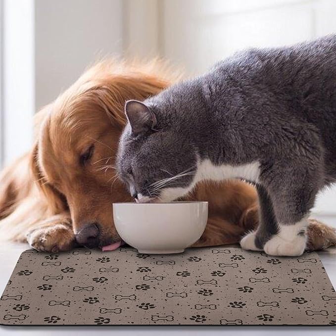 Dog Food Mats,Cat Absorbent Water Bowl Feeding Mats Pet Placemats for Food and Water Spot 16 * 24 inch