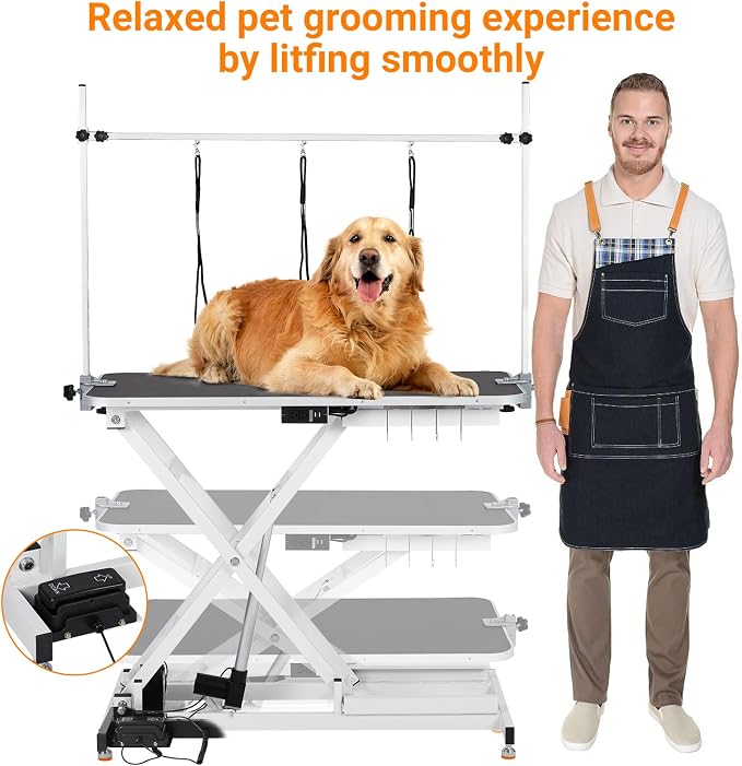 50" Electric Dog Grooming Table, 9"-40" Height Adjustable Heavy Duty Pet Grooming Table with Anti Slip Tabletop, 3 Grooming Noose, Tool Organizer, for Dogs & Cats, White