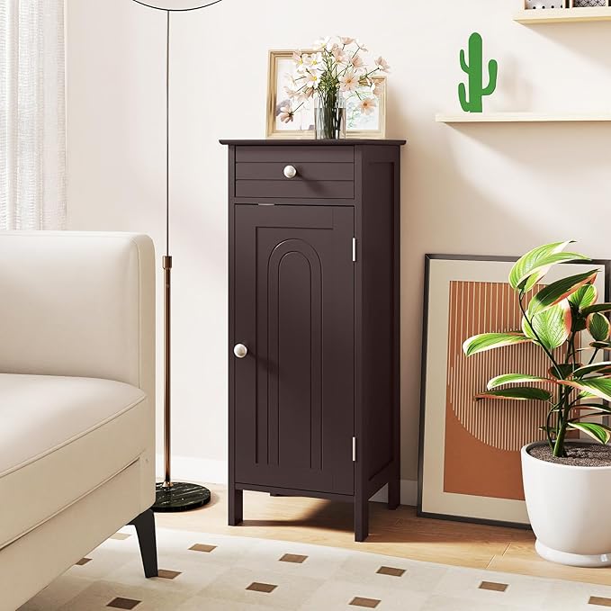 GLACER Floor Storage Cabinet, Bathroom Storage Cabinet (Brown) | 2 Adjustable Shelves | Ideal for Bathroom, Living Room | 14 x 12 x 34.5 inches