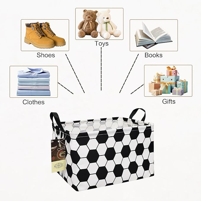 Rectangle Foldable Storage Basket Handles For Home, Football | Waterproof canvas material, reinforced handles, perfect for shelf use, organizes clothes, daily items and pet supplies