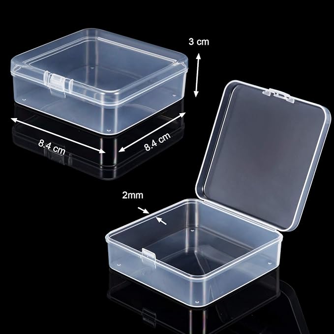 24 Packs Small Clear Plastic Beads Storage Containers Box with Hinged Lid for Storage of Small Items, Crafts, Jewelry, Hardware(3.3 x 3.3 x 1.2 Inches)
