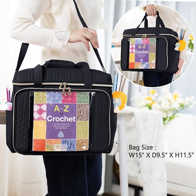 MYBAGZING Large Yarn Storage Bag,Crochet Bag Organizer,Yarn Bags for Crocheting,Crochet Storage Bag with Pockets for Crochet Hooks, Crochet Accessories,Knitting Bags,Gifts for Crocheters