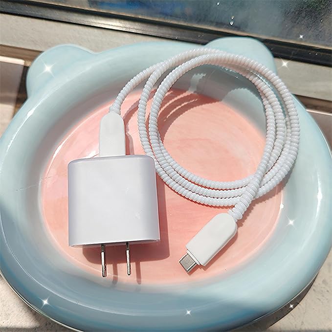 Cute Charger Cord Protector for iPhone Charger,Classic Clear Charger Cable Protector Wire Saver,Not Yellowing,Soft Frosted Phone Cable Protector Silicone Charger Cover,Cable Charger Protector