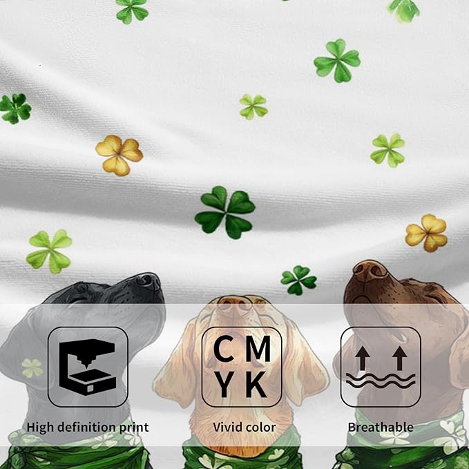 Giwawa St Patrick Dog Towel Set of 2, Falling Lucky Clover Shamrocks Decorative Hand Towels, Patrick's Day Hat Puppy Soft Microfiber Face Towel Washcloth for Bathroom Guest Gym Spa Hotel