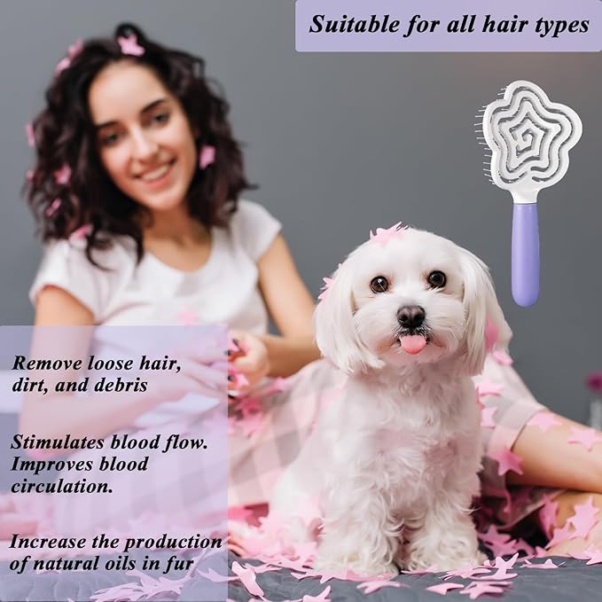 Star Shape Small Dog Brush - Soft Grooming Puppy Massage Brush, Pet Hair Bathing Brush Comb, Hangable Grooming Tool for Poodles, Teddy, Yorkies, Maltese, Shih Tzu, Chihuahua (Purple)