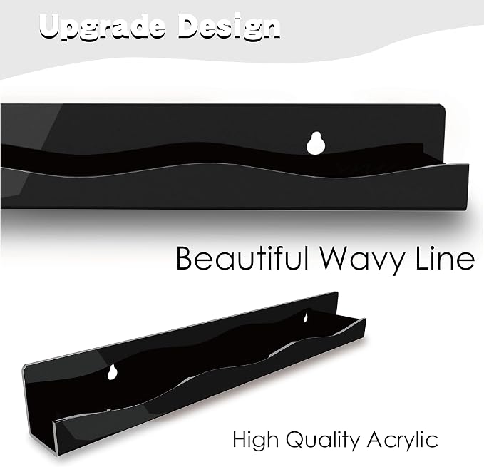 15" Nail Polish Rack Wall Mounted Shelf,6 Pack Black Acrylic Organizer Supplies for Nail Techs,Great Display for Salons Retailers