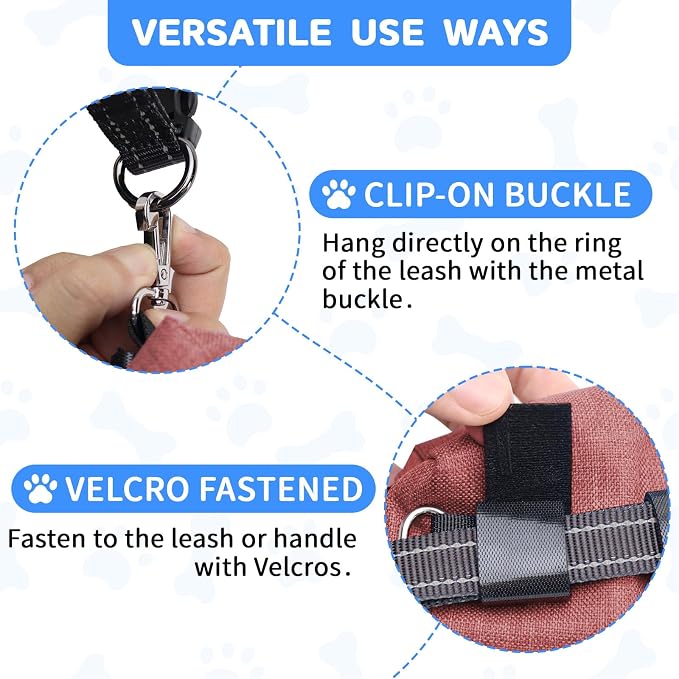 Dog Poop Bag Holder with Treat Pouch, 2 Zipper Pockets & Leash Clip | Waste Bag Dispenser with 1 Roll Poop Bags, Quick Access Treat Storage, Hands-Free Design for Dog Walking, Training & Travel