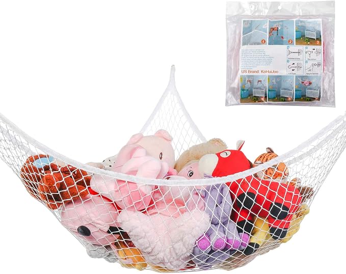 Toy Hammock for Stuffed Animals, Stuffed Animal Hammock Net Jumbo Plush Toy Storage Cornet Net 70" Wall Sling Large Teddy Bear Storage Organizer White