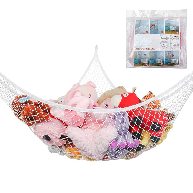 Toy Hammock, Stuffed Animals Hammock, Jumbo Toy Storage Net 83" Wall Sling Corner Extra Large Kids Children Mesh Toy Net Organizer (White, 83 Inch)