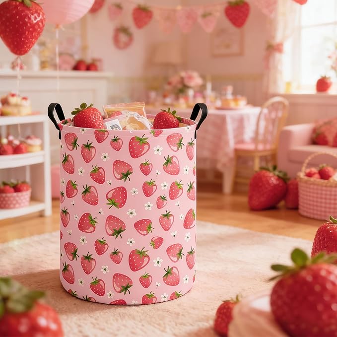 Strawberry Storage Bin Foldable Nursery Organizer Basket | Foldable with Waterproof PE Coating Organizer Bin for Kids Boys and Girls,Office,Bedroom,Clothes