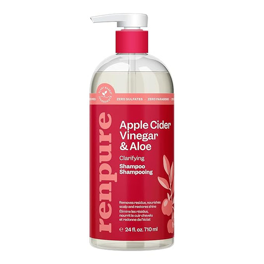 Renpure Apple Cider Vinegar & Aloe Shampoo, Plant-Based – Clarifies, Removes Residue and Nourishes for Shiny, Healthy Hair – For Dull Hair - Apple Cider Vinegar, Aloe Leaf Juice – 24 Fl Oz