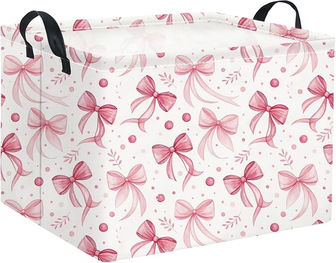 Rectangular Pink Basket for Girls Kids Baby Storage Basket Storage Bin Organizer Box Room Decor(Pink Bowknot)