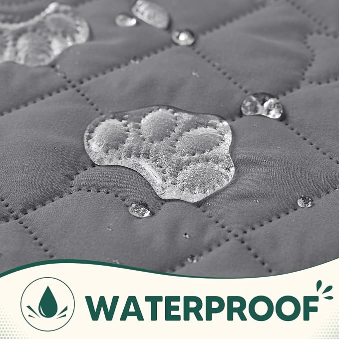 PAWFINITY Waterproof Bed Cover for Dogs, Pet Blanket for Mattress Washable | Paw Print Quilted, Hair Resistant, Anti Cat Scratch, Pee Proof Furniture Protector for Bed, Couch and Sofa, 52x82 Inch, Grey