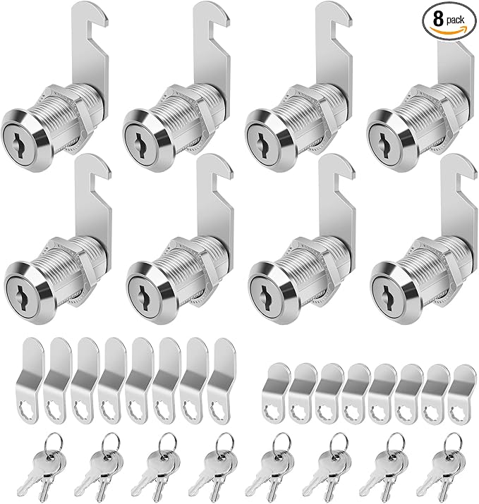 Cylinnda Cabinet Locks with Keys, 1-1/8" Cam Locks Keyed Alike, Quality Cabinet Cam Lock for RV Storage Locks Drawers Mailbox Toolbox Lock Replacement Set, Zinc Alloy (8 Pack, 1-1/8 Inch)