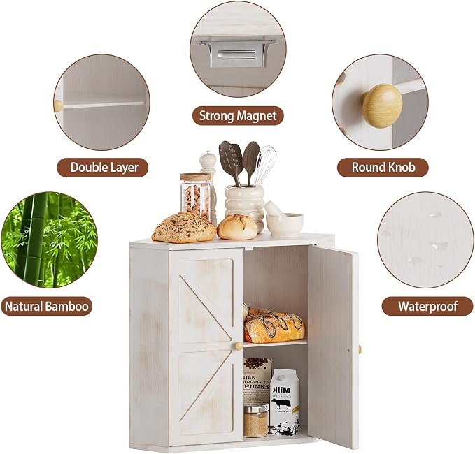 Trironsun Corner Bread Box for Kitchen Counter Double Layer Bamboo Bread Storage Container Large Capacity Bread Storage Bin Farmhouse Breadbox Organizer