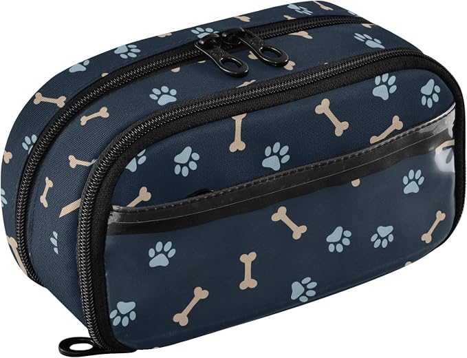 Pet Paw Black print Large Capacity Pencil Case with Zipper Water Resistant Portable Organizer Pen Bag for Students School Office
