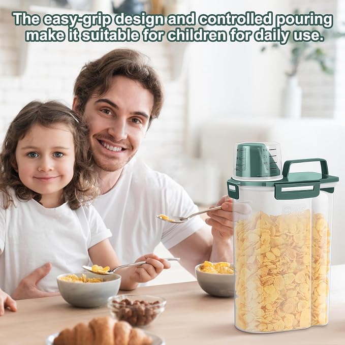 TBMax Rice Storage Container 3 to 5 Lbs - Small Pet Dog Cat Food Container Dispenser with Easy Pouring Spout & Cup, Portable Cereal Container for Small Spaces, Travel, or Daily Use -Dark Green