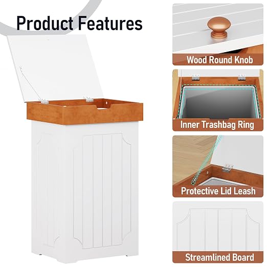 Function Home Trash Can Cabinet, 13 Gallon Kitchen Garbage Can, Wood Recycling Trash Bin, Freestanding Dog Proof Trash Can, Farmhouse Trash Cabinet with Lid for Home Kitchen Bathroom, White
