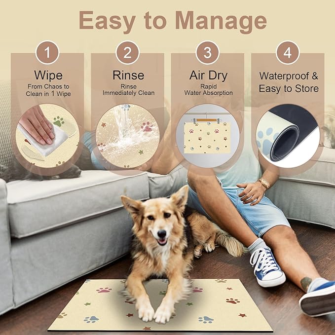 Dog Feeding Mat 16"x24", Absorbent Mat for Dog Water Bowl, Rubber Pet Food Mat, Pet Food Mats for Floor Waterproof, Pet Placemats for Food and Water, Cat Feeding Mat, Beige