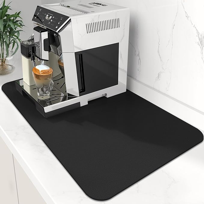 Coffee Mat Super Absorbent Dish Drying Mat Coffee Bar Mat 12"x 19", Black
