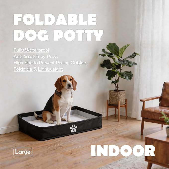 MEEXPAWS Dog Pee Pad Holder, Foldable Puppy Litter Box Indoor Potty Tray | Large High Side Leak-proof Potty Pad Holder for Dogs, Easy Clean Portable Liner Base, Dog Toilet for Potty Training